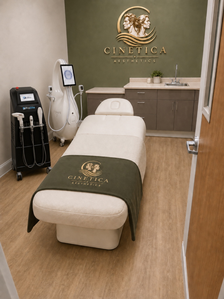 Cinetica Aesthetics treatment room with iProElite and T-Shape 2 systems